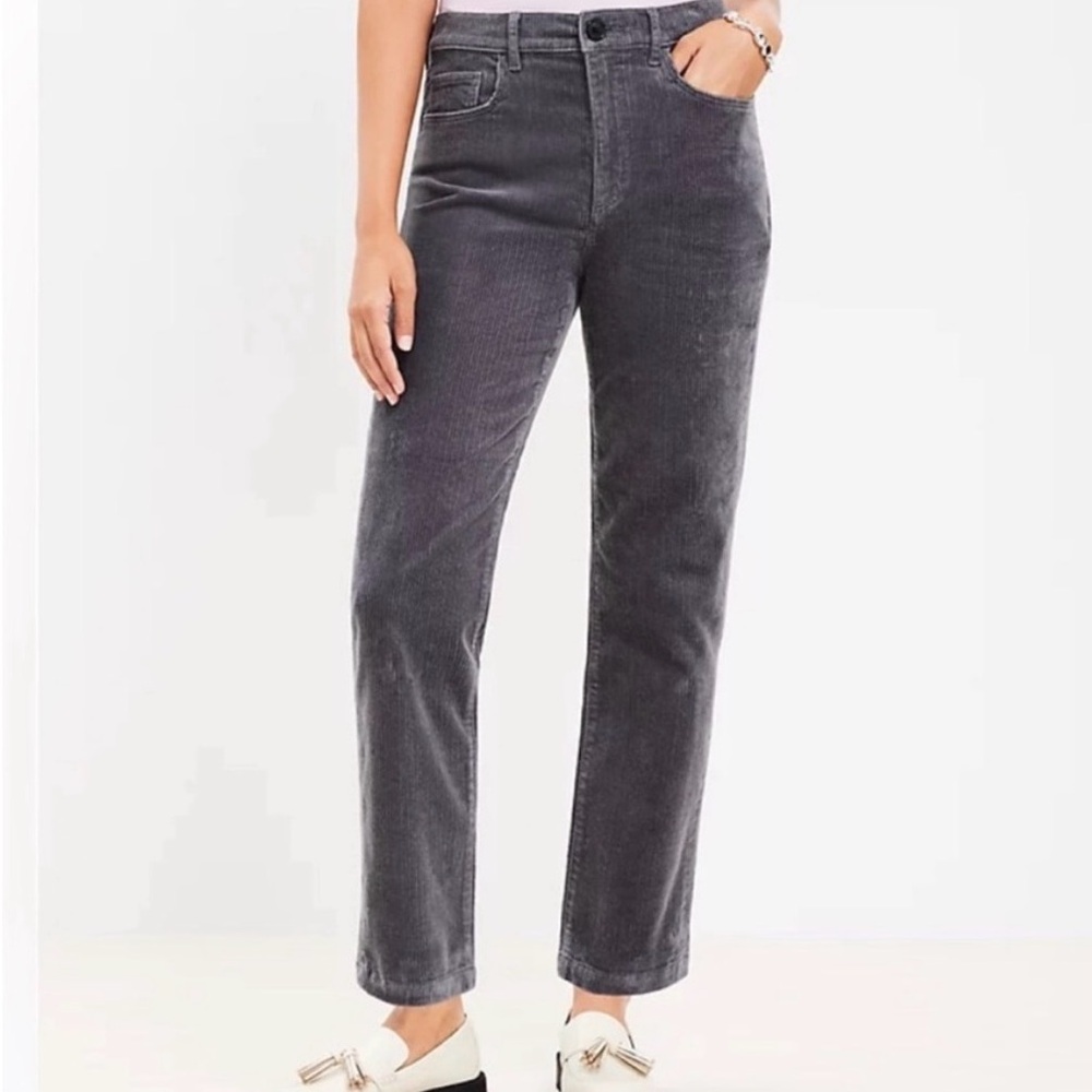 LOFT Petite Straight Corduroy Pants Charcoal Style # 766523